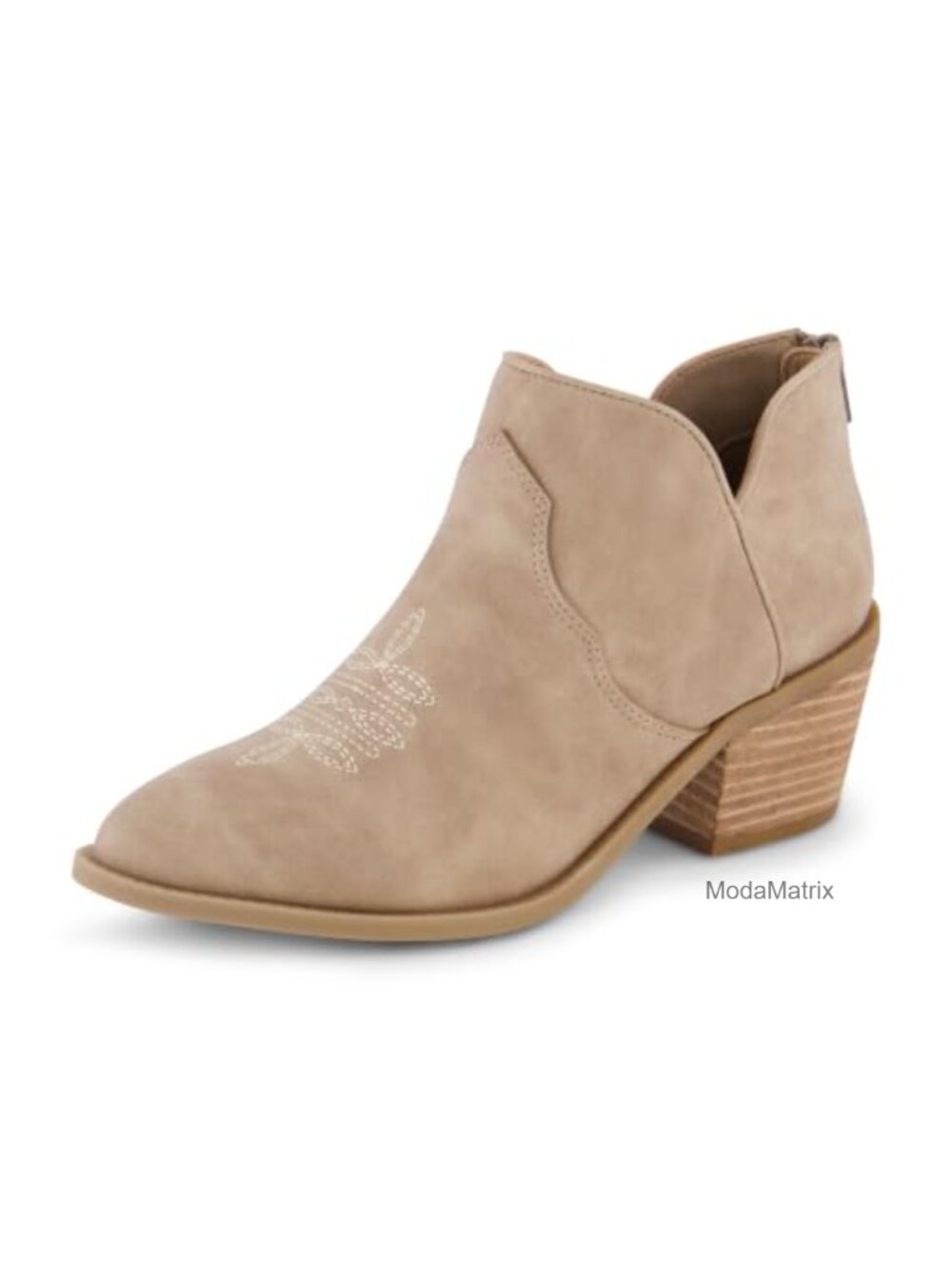 Pointed Toe Ankle Western Bootie with Block Heel and Back Zipper